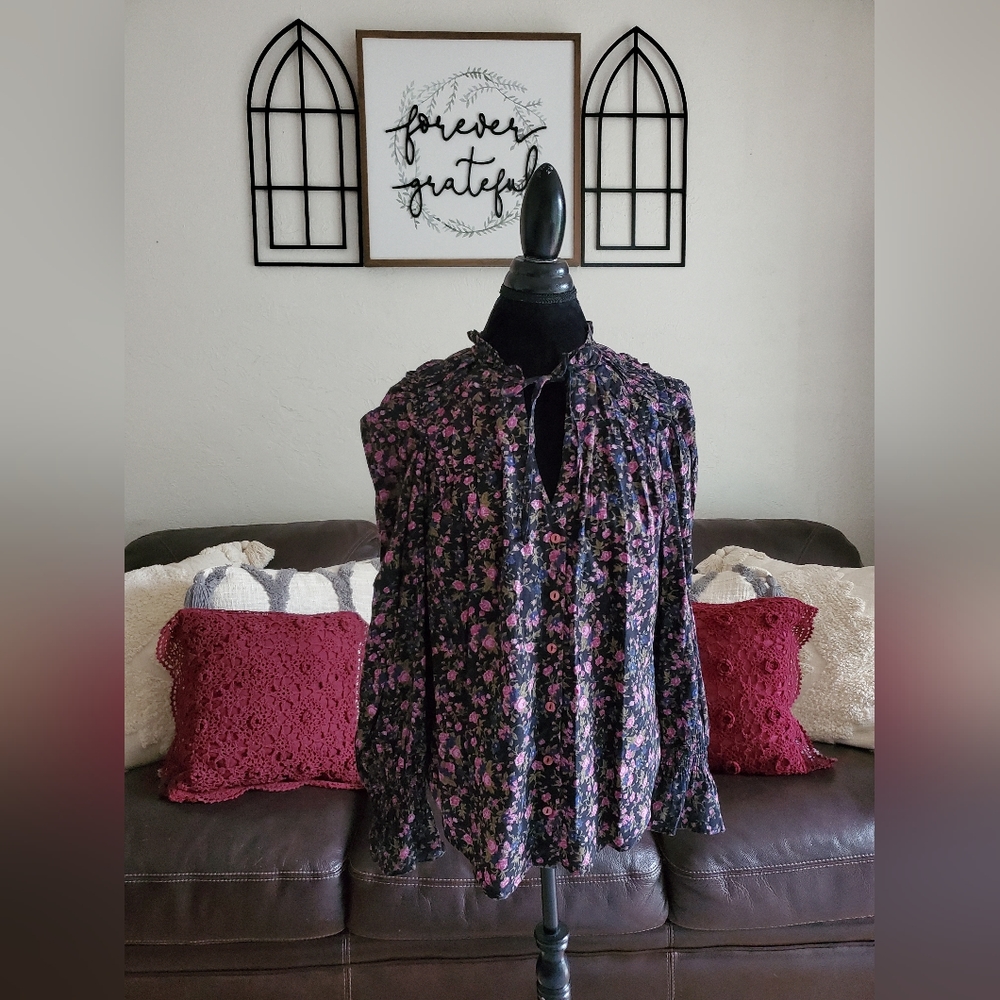 Free People Floral Meant To Be Blouse In Black Combo Size S Boho Chic Classic - Picture 16 of 16